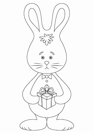 simsearch:400-04772550,k - Holiday vector: toy rabbit with a gift box, isolated, contour Foto de stock - Super Valor sin royalties y Suscripción, Código: 400-04778759