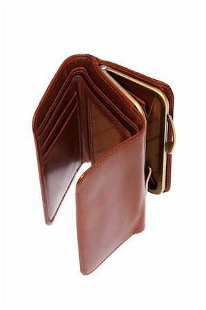 empty wallet - Beautiful leather purse on a white background Stock Photo - Budget Royalty-Free & Subscription, Code: 400-04779693