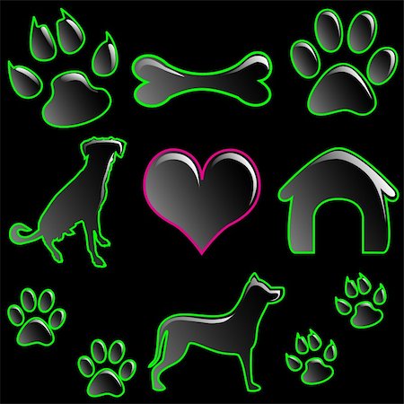 simsearch:400-07986020,k - Illustration of icon set for pets on a black background. Stock Photo - Budget Royalty-Free & Subscription, Code: 400-04779789