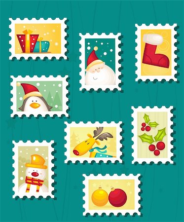 reindeer clip art - Set of Christmas Postage stamps, vector illustration Stock Photo - Budget Royalty-Free & Subscription, Code: 400-04779790