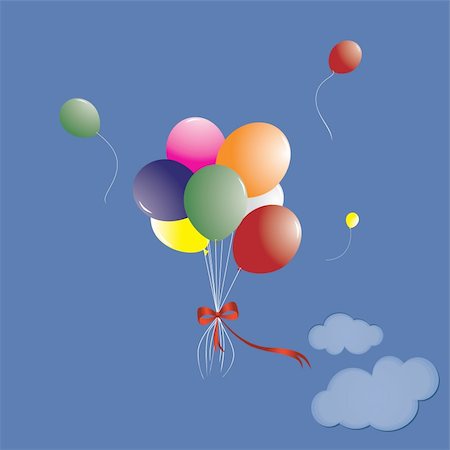 Blue sky with balloons, streamer, vector illustration Stock Photo - Budget Royalty-Free & Subscription, Code: 400-04770003