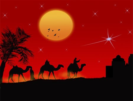 simsearch:400-05137674,k - Three wise-men traveling to Bethlehem, following the star - vector illustration Stock Photo - Budget Royalty-Free & Subscription, Code: 400-04770019