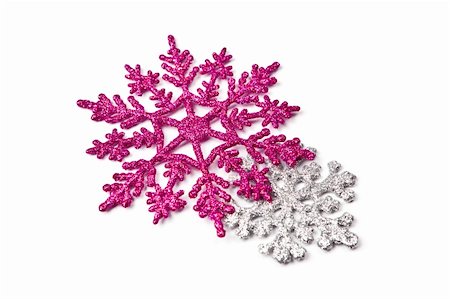 snowflake macro - Two glitter snowflakes - pink and silver - isolated on white. Stock Photo - Budget Royalty-Free & Subscription, Code: 400-04770056