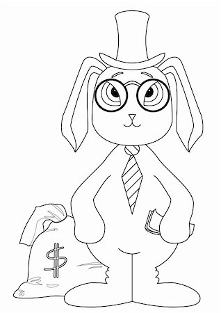 Banker rabbit rich with a bag filled with money, contours Stock Photo - Budget Royalty-Free & Subscription, Code: 400-04770142