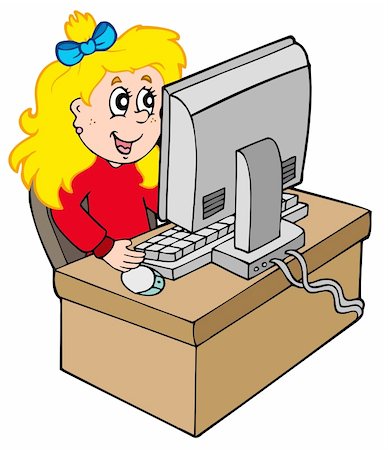Cartoon girl working with computer - vector illustration. Stock Photo - Budget Royalty-Free & Subscription, Code: 400-04770179