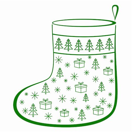 Christmas stocking for gifts decorated, monochrome openwork pictogram, isolated Stock Photo - Budget Royalty-Free & Subscription, Code: 400-04770315