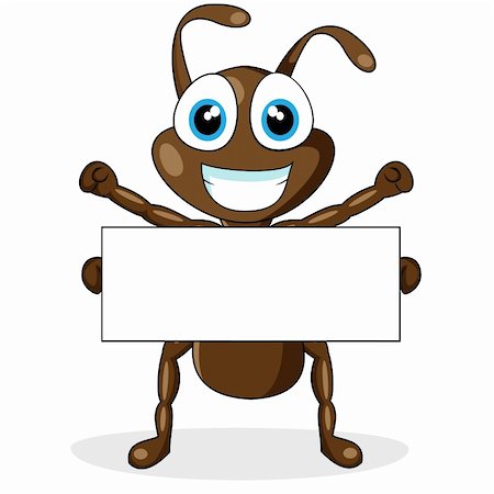 vector illustration of a cute little brown ant with blank sign. No gradient. Fotografie stock - Microstock e Abbonamento, Codice: 400-04770317