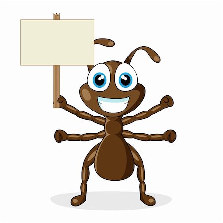 vector illustration of a cute little brown ant with wood sign. No gradient. Fotografie stock - Microstock e Abbonamento, Codice: 400-04770318