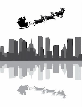 vector illustration of urban holiday background with santa claus Stock Photo - Budget Royalty-Free & Subscription, Code: 400-04770424