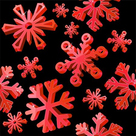 simsearch:400-04656297,k - Black seamless pattern with red 3d snowflakes Photographie de stock - Aubaine LD & Abonnement, Code: 400-04770541