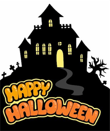 Happy Halloween sign with house - vector illustration. Stock Photo - Budget Royalty-Free & Subscription, Code: 400-04770635