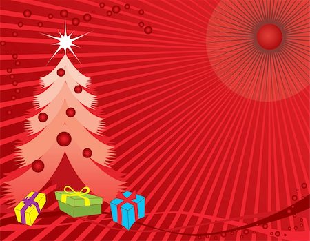 Illustration of an abstract fur-tree with gifts, spheres, beams of the sun Stock Photo - Budget Royalty-Free & Subscription, Code: 400-04771149