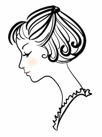 pretty girls face line drawing - beautiful girl face vector illustration Stock Photo - Budget Royalty-Free & Subscription, Code: 400-04771200