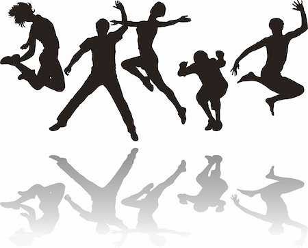 Silhouettes of young people jumping Stock Photo - Budget Royalty-Free & Subscription, Code: 400-04771250