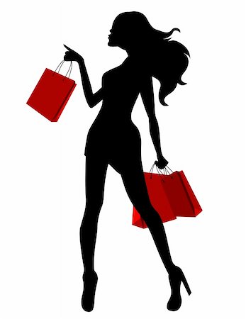 Black silhouette of young woman and red bags Stock Photo - Budget Royalty-Free & Subscription, Code: 400-04771334