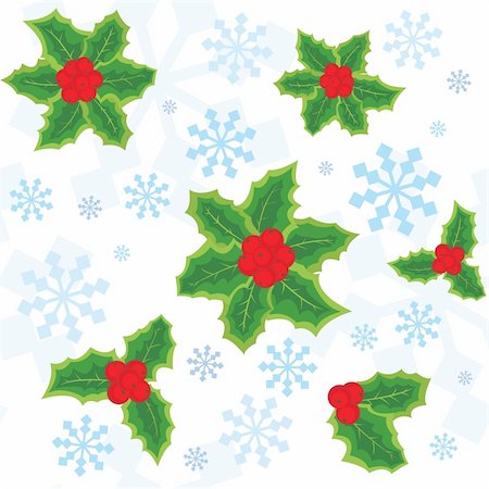 simsearch:400-04656297,k - Christmas seamless pattern with snowflakes and hollies Photographie de stock - Aubaine LD & Abonnement, Code: 400-04771331