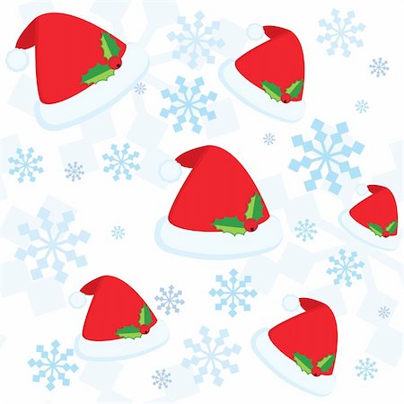 simsearch:400-04656297,k - Christmas seamless pattern with snowflakes Santa's cap Photographie de stock - Aubaine LD & Abonnement, Code: 400-04771332