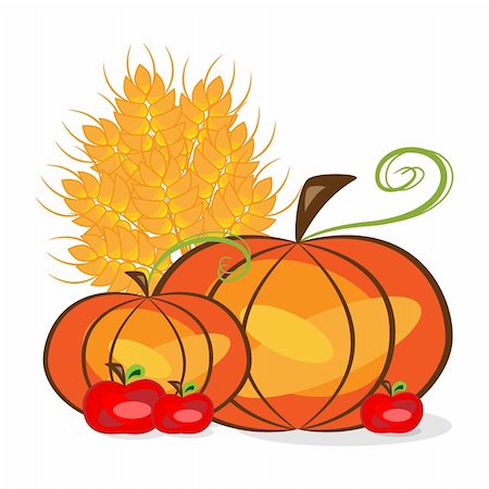 pumpkin leaf pattern - Vector picture of thanksgiving background with pumpkins, crop, apple. RGB Photographie de stock - Aubaine LD & Abonnement, Code: 400-04771353
