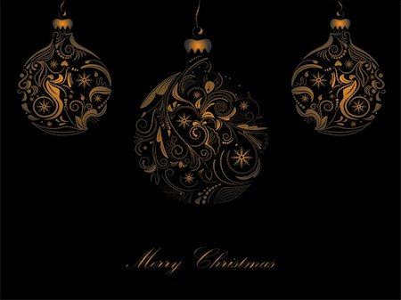 simsearch:400-04771465,k - Vector picture of 3 gold silhouettes of christmas balls on black background Stock Photo - Budget Royalty-Free & Subscription, Code: 400-04771473