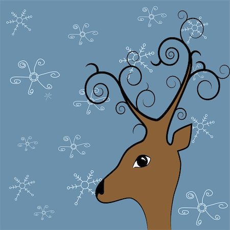 reindeer snow - Vector picture about brown deer on blue background Stock Photo - Budget Royalty-Free & Subscription, Code: 400-04771484