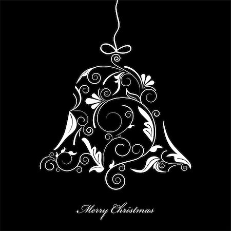 Vector picture of white silhouette of christmas bell on black background Stock Photo - Budget Royalty-Free & Subscription, Code: 400-04771481