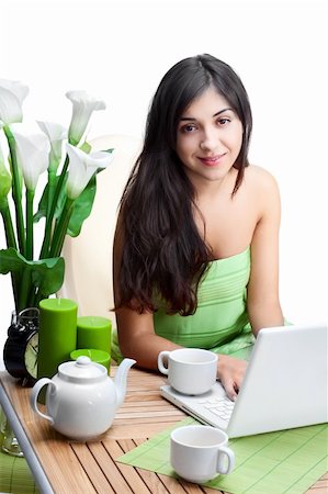 beautiful woman  in cafe over white background Photographie de stock - Aubaine LD & Abonnement, Code: 400-04771742