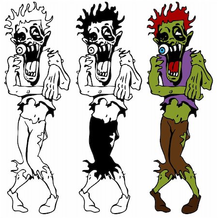 An image of a set of zombie creatures in color plus black and white. Stock Photo - Budget Royalty-Free & Subscription, Code: 400-04771792