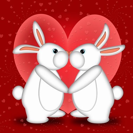 Valentines Day or New Year White Bunny Rabbits Kissing with Hearts Illustration Stock Photo - Budget Royalty-Free & Subscription, Code: 400-04771902