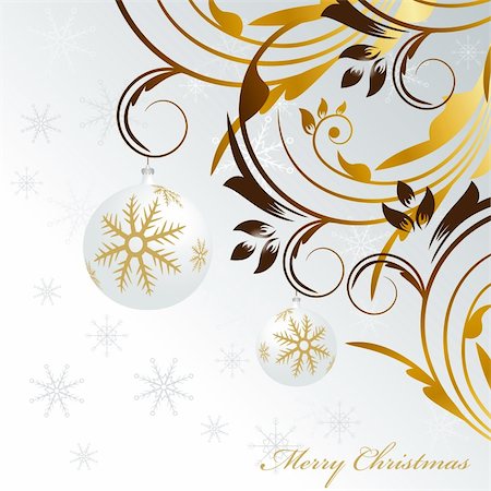 simsearch:400-04903283,k - Christmas greeting card with golds balls on silver background Stock Photo - Budget Royalty-Free & Subscription, Code: 400-04772003