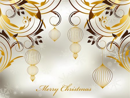 simsearch:400-04903283,k - Christmas greeting card with golds balls on silver background Stock Photo - Budget Royalty-Free & Subscription, Code: 400-04772011