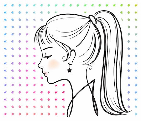 pretty girls face line drawing - beautiful woman face vector illustration Stock Photo - Budget Royalty-Free & Subscription, Code: 400-04772328