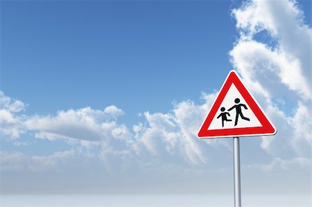 simsearch:400-08093747,k - attention childrens roadsign under cloudy blue sky - 3d illustration Fotografie stock - Microstock e Abbonamento, Codice: 400-04772524