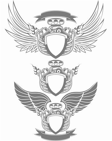 Racing emblem with engine, wings and ribbon Stock Photo - Budget Royalty-Free & Subscription, Code: 400-04772581