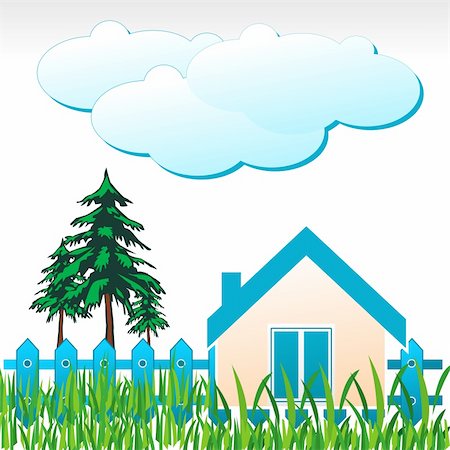 simsearch:400-04773052,k - illustration of natural home with tree and cloud Foto de stock - Super Valor sin royalties y Suscripción, Código: 400-04773055