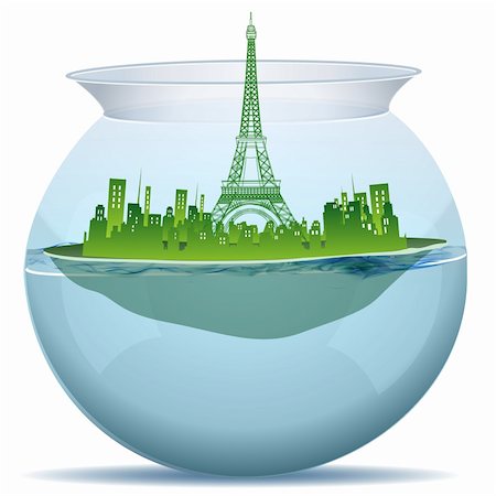 eiffel tower perspective - illustration of tower in water pot on white background Stock Photo - Budget Royalty-Free & Subscription, Code: 400-04773073