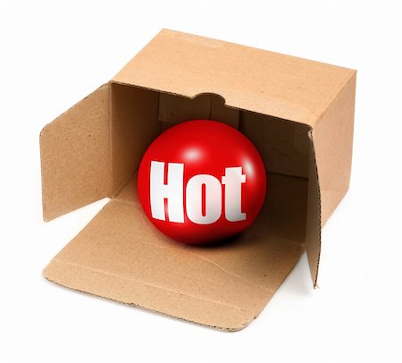 hot concept - open cardboard box and 3D ball Fotografie stock - Microstock e Abbonamento, Codice: 400-04773197