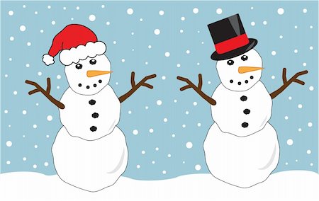 Two smiling holiday snowmen wearing hats Stock Photo - Budget Royalty-Free & Subscription, Code: 400-04773490