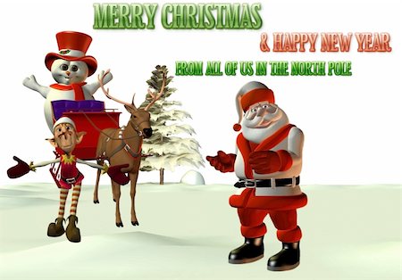 santa and friends wishing merry xmas Stock Photo - Budget Royalty-Free & Subscription, Code: 400-04773527