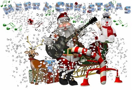 santa playing guitar wishing you a merry christmas Stock Photo - Budget Royalty-Free & Subscription, Code: 400-04773842