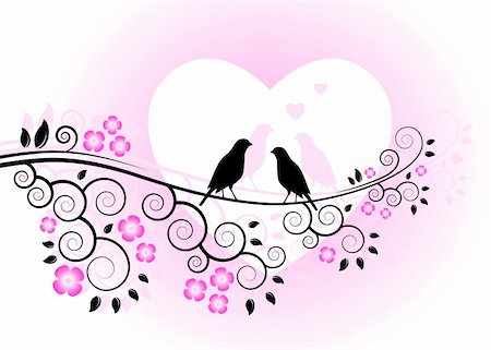 floral ornaments with flowers and birds - vector love birds on flowering branch, Adobe Illustrator 8 format Stock Photo - Budget Royalty-Free & Subscription, Code: 400-04784023