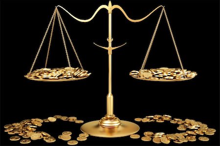 a lot of gold coins on gold scales. with clipping path. Stock Photo - Budget Royalty-Free & Subscription, Code: 400-04784159