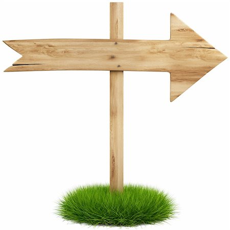 old wooden arrow on the grass isolated on white background including clipping path Stock Photo - Budget Royalty-Free & Subscription, Code: 400-04784166