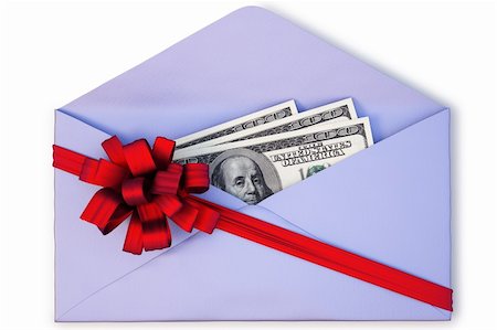 simsearch:400-04717440,k - open a paper envelope with the dollars tied with red ribbon and bow. isolated on white with clipping path. Stock Photo - Budget Royalty-Free & Subscription, Code: 400-04784242