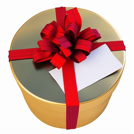 simsearch:400-03975392,k - Golden gift  with  red bow and blank paper tag. isolated on white. Foto de stock - Royalty-Free Super Valor e Assinatura, Número: 400-04784334