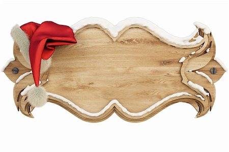 simsearch:400-06099858,k - on a wooden banner covered with snow hanging hat of Santa Claus. isolated on white including clipping path Stock Photo - Budget Royalty-Free & Subscription, Code: 400-04784411