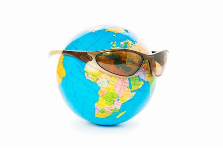 Globe with sunglasses isolated on the white Stock Photo - Budget Royalty-Free & Subscription, Code: 400-04784536