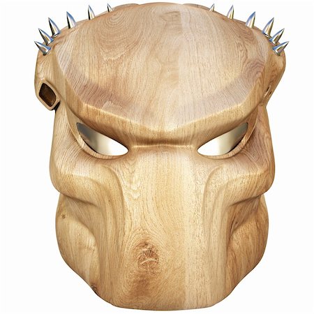 Wooden mask of a predator. isolated on white. Stock Photo - Budget Royalty-Free & Subscription, Code: 400-04784584