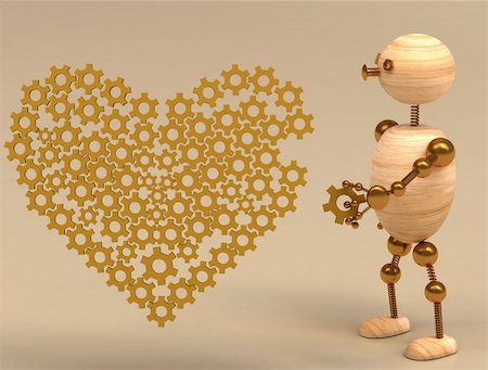 wood man mechanic heart 3d rendered for web and commercial Photographie de stock - Aubaine LD & Abonnement, Code: 400-04785424