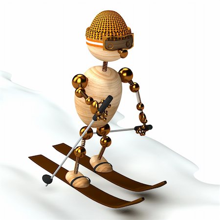 suit bound - wood man skiing down a slope for web Stock Photo - Budget Royalty-Free & Subscription, Code: 400-04785426