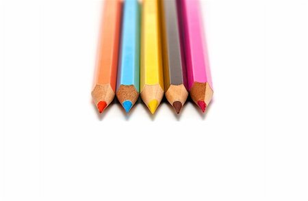 simsearch:400-05294430,k - Five colored pencils on a white background Fotografie stock - Microstock e Abbonamento, Codice: 400-04785430